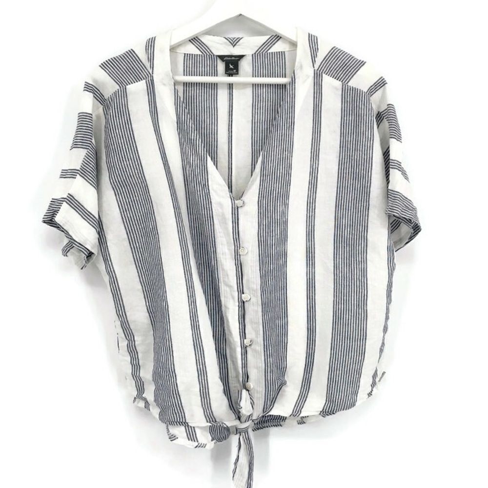 Eddie Bauer Women's Beach Light Linen Tie-Front‎ Top M